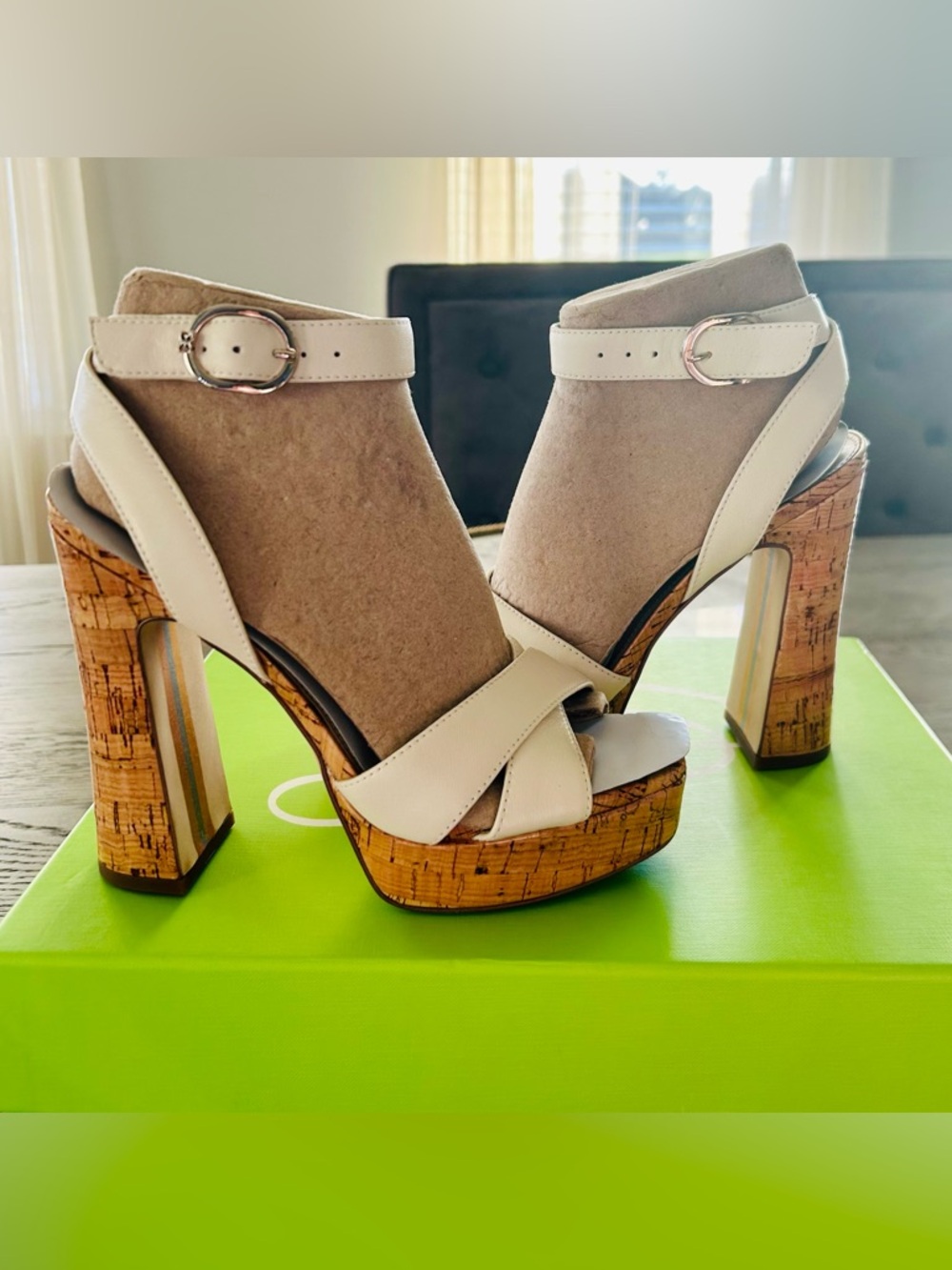 Sam Edelman Kayna Cork Platform Ankle-Strap Heels | Sz. 6M | Ivory (NWB)